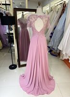 Robe de soirée élégante pour la mère du marié, coupe trapèze, en satin à pois, ornée de cristaux, ajustée, taille naturelle, manches kimono, décolleté cœur