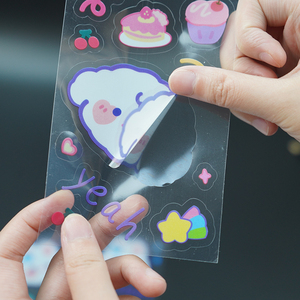 Feuille d'autocollants décoratifs personnalisés en vinyle transparent imperméable, découpés à la forme, style dessin animé, pour papeterie <span class=keywords><strong>coréenne</strong></span> - Product Image 6