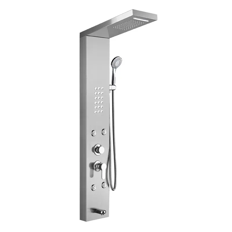 Stainless Steel Shower Panel Tower Rainfall Waterfall Mixer Shower System and Tub Spout 5 Function Bathroom Full Shower Fixtures