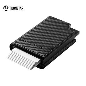 TILONSTAR TVC505 Large Capacity Hold 12 Cards High Quality Carbon Fiber Leather Aluminum Pop up Credit Card Holder for Men's - Product Image 5