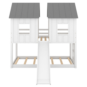 Children's Tent <b>Bunk</b> <b>Bed</b> With Slide White Solid <b>Wood</b> Frame Grey Roof Bedroom Furniture For Kids - Product Image 4