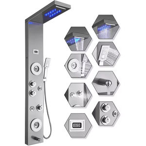 <span class=keywords><strong>Colonne</strong></span> de douche murale FEIDU en acier inoxydable poli avec panneaux de massage à effet pluie en céramique, finition chromée, commande monocommande - Product Image 1