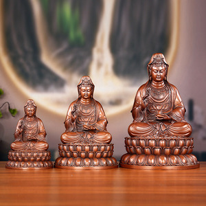 Statues de Bouddha Guanyin assises en cuivre, 3 pièces, décoration de table pour usage domestique en intérieur - Product Image 1