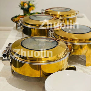 Buffet <span class=keywords><strong>crédence</strong></span> buffet marmites chauffant 9 litres pour acier inoxydable or mélangé argent plat chauffant alimentaire buffet chaud réchaud - Product Image 5