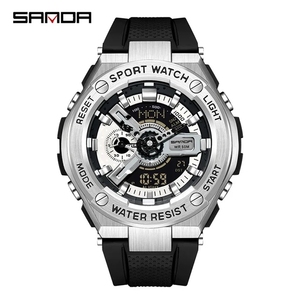 SANDA 3170, reloj de pulsera deportivo de lujo para hombre, nuevo reloj deportivo Digital multifunción resistente al agua, retroiluminación, resistente a los golpes, platino - Product Image 2