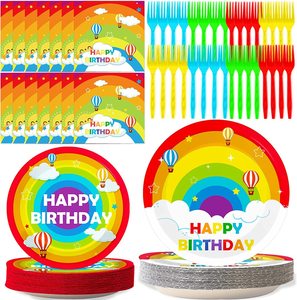 ชุดจานกระดาษลายเมฆสีรุ้ง DAMAI สำหรับ 20 ท่าน ชุดอุปกรณ์บนโต๊ะอาหารแบบใช้แล้วทิ้งสำหรับงานวันเกิดเด็ก พร้อมผ้าเช็ดปากและชุดส้อม - Product Image 1