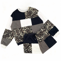 Ensemble 2 pièces pour femmes, sweat-shirt à col rond et short à taille élastique, imprimé léopard, style décontracté, tenue de rue