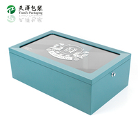 Boîte de rangement en bois turquoise de qualité supérieure, faite à la main, pour Mahjong, avec fenêtre transparente, verrouillable, poignée de transport, coffret cadeau de luxe