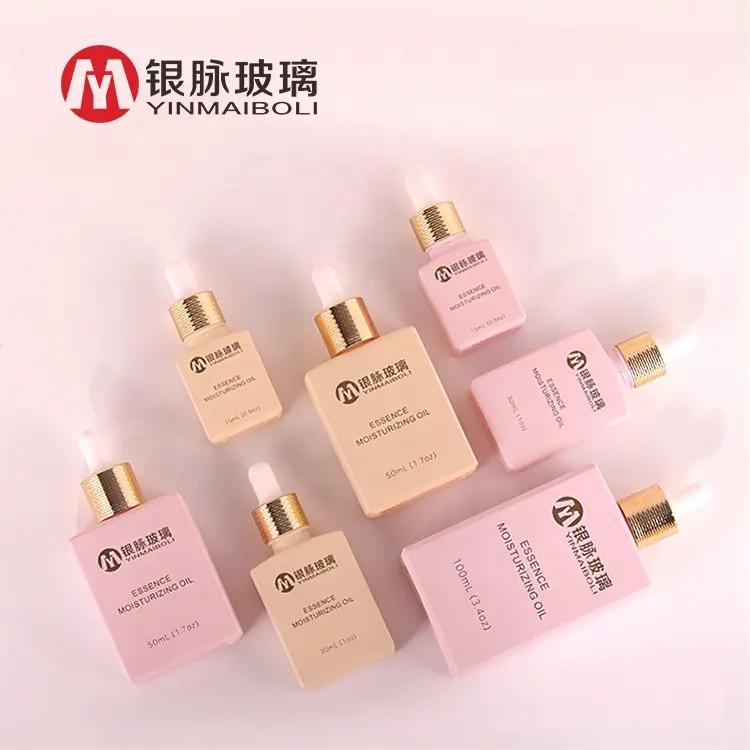 Hot sale Morandi black pink rose gold white Square Bottle drop bottle glass 30ml with White Shiny Gold Dropper Serum Bottle