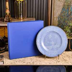 Service de table en céramique portable de luxe, style européen, bleu fruité, 6 pièces, avec bordure dorée, comprenant assiettes, bols, tasses, théière, vases et kit de tasses en porcelaine - Product Image 2