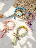 Gelang Manik Silikon Daisy Laris Manis, Gantungan Kunci DIY, Aksesoris Tas, Anti-Hilang, Gantungan Kunci Mobil, Grosir