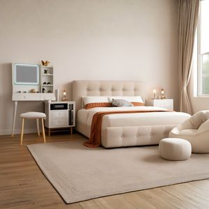 ชุดเฟอร์นิเจอร์ห้องนอนไม้สไตล์ร่วมสมัย เตียงควีนไซส์ โต๊ะข้างเตียงพร้อมที่เก็บของ เก้าอี้บีนแบ็ก และโต๊ะเครื่องแป้ง สำหรับอพาร์ทเมนต์และโรงแรม - Product Image 2