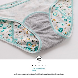 Culottes réutilisables pour adolescentes, taille moyenne, à imprimé floral, en coton, 3 <span class=keywords><strong>couches</strong></span>, anti-fuites, pour les règles - Product Image 3