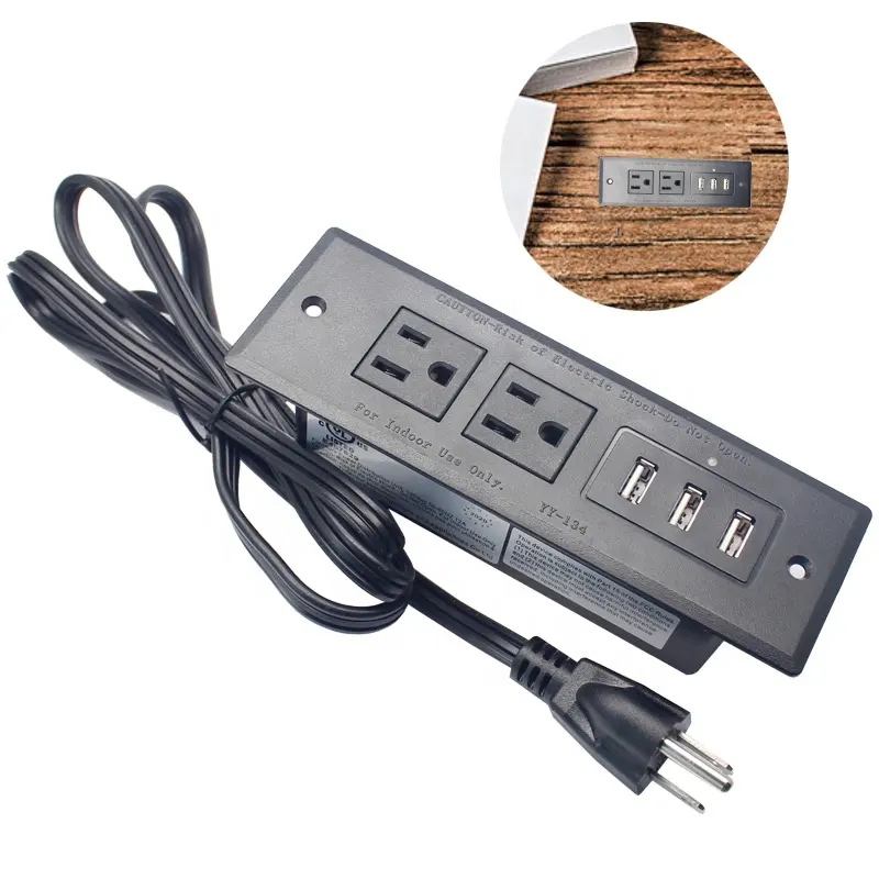 PDU de alimentación de 3 pines de extensión usb 3 tira/2 Salida de EE. UU. De zócalo de extensión con rack