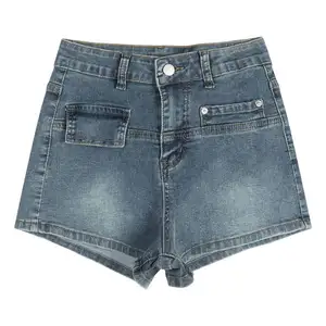 Summer new spicy retro denim shorts female high waist thin a word small straight wide leg pants