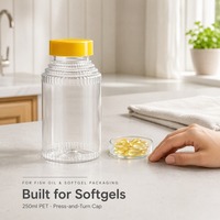 Vente en gros de flacons en PET transparent de 250 ml avec bouchon à visser, emballage pour compléments alimentaires à base d'huile de poisson, impression personnalisée