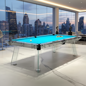 Table de billard de <span class=keywords><strong>luxe</strong></span> à prix de gros usine, design transparent, pieds en bois, table de billard moderne en verre cristal clair, 8ft 9ft - Product Image 3
