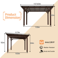 Gazebo de jardin en bois 13x10 pieds avec toit en métal pour patio, cour et jardin