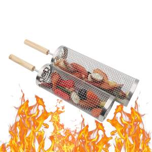 Nouveau panier de barbecue roulant en acier inoxydable, cylindre, barbecue au charbon de bois portable d'extérieur avec un design multifonctionnel durable - Product Image 2