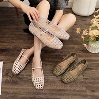 Sandales plates en plastique à bout carré style Jelly; Escarpins tendance à enfiler avec boucle; Sandales décontractées polyvalentes ajourées à bride unique pour l'été