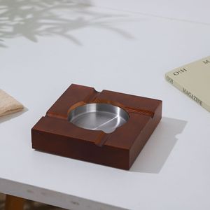 Cendrier à cigares en bois carré rétro brun en bois massif avec insert en acier inoxydable, portable pour usage domestique - Product Image 2