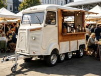 Remorque alimentaire électrique Citroën avec capacité d'exportation V2L pour l'alimentation des lumières et de la musique lors d'événements de cinéma en plein air