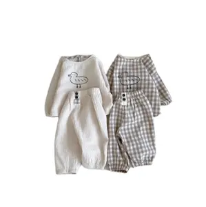 Hot Sale 2 Pcs Kleinkind Kleinkind Boutique Kleidung Sets Herbst Langarm Leinen Baumwolle Baby Boy Girl Kleidung Set