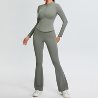 Ensemble de survêtement deux pièces pour femme : Haut d'entraînement à demi-zip et pantalon évasé taille haute avec effet ventre plat, idéal pour la gym, l'entraînement, le yoga et les activités sportives
