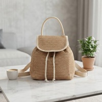 Sac à dos en paille de papier tissé à la main, sac de plage bohème pour femme avec sangles réglables, sac à dos de voyage d'été pour la plage