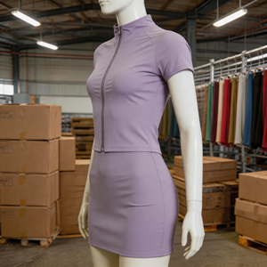 Conjunto Deportivo Casual de Dos Piezas para <span class=keywords><strong>Mujer</strong></span>, Top de Manga Corta con Cuello Alto y Cierre, Minifalda Ajustada, Estilo Moderno de Verano, Gran Venta 2026 - Product Image 5