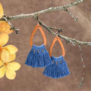 Bohemian Wood Tassel <b>Drop</b> Earrings Geometric Shape Antique <b>Bronze</b> Plated Women's Party Fashion Jewelry - Product Image 3