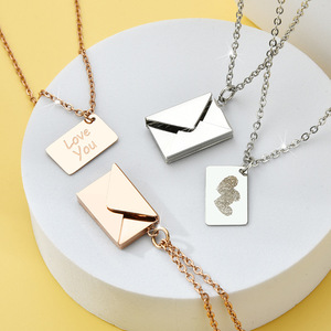 Tùy Chỉnh Tình Yêu Thư Tin Nhắn Phong Bì Hợp Thời Trang Vòng Cổ Mề Đay Thép Không Gỉ Trang Sức Vòng Cổ - Product Image 4