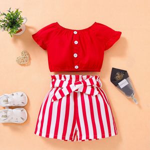 Vêtements d'été à manches courtes pour enfants, ensemble rayé pour filles, vêtements pour enfants en gros - Product Image 3