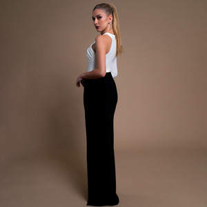 ชุดราตรีแบบไหล่เดียว ตัดต่อสีสัน กระโปรงยาว ผ่าสูง เอวธรรมชาติ ดีไซน์ตัดกัน - Product Image 2