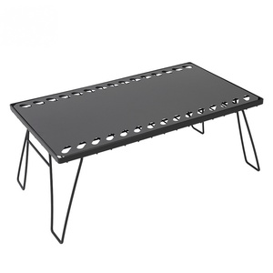 Portable Foldable Outdoor Camping Table with Lattice Design Black Metal <b>Stove</b> for Charcoal Use - Product Image 1