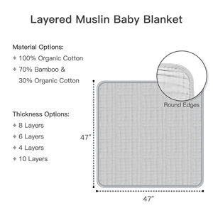 Mantas de Muselina de Algodón Suave de 4 Capas Transpirables y Amigables con la Piel para Bebés, Niños y Niñas - Product Image 6