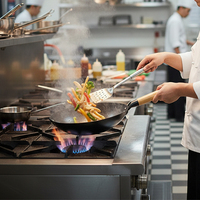 Grand wok en acier au carbone pré-assaisonné avec poignée pour cuisinières à gaz Utilisation professionnelle des chefs dans les hôtels, restaurants et à domicile