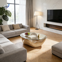 Table d'appoint moderne en bois paramétrique, personnalisable, durable, avec plateau en verre de luxe, pour salon et usage hôtelier