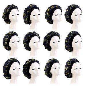 Bonnet en satin imprimé avec logo personnalisé et 12 signes du zodiaque, large bande, taille extra, pour femme, usage quotidien extérieur, toutes saisons, pour cheveux - Product Image 2