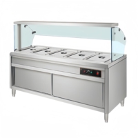 Peralatan Katering Restoran Komersial Kustom Satu Paket, Stainless Steel 3/4/5/6 Pan, Tipe Kabinet Kaca Semi-arc Bain Marie