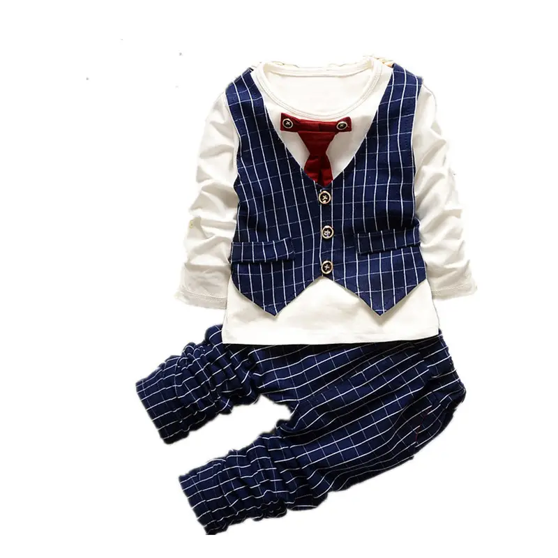 Hot Sale Frühling Herbst neue Mode Baby Boy Kleidung 2 Stück Set Denim Stil Baumwolle mit Krawatte Kinder Kleidung Anzug