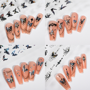 4 pz/set Laser nero bianco farfalla 3D Sticker per unghie stile scuro Nail Art cursori decalcomanie Star Design decorazione Manicure - Product Image 6