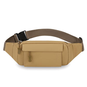 Outdoor Tactical <b>Waist</b> Pack For <b>Men</b> Khaki Webbing Strap Interior Zipper Pocket Lightweight Chest <b>Bag</b> For Running Fitness - Product Image 2