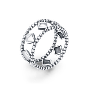 S925 Sterling Silver Vintage Double Bead Chain Geometric Hollow Open <b>Ring</b> Niche Stackable Trendy Decorative Women <b>Finger</b> <b>Ring</b> - Product Image 1