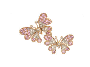 Pendentif double papillon en or rose 18 carats avec saphir rose et pavé de diamants, bijoux romantiques doux - Product Image 5