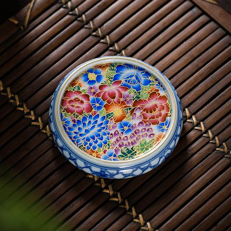 Enamel cover Ceramic pot cover holder Vintage Chinese Kung Fu tea set accessories Coaster cup holder Household saucer