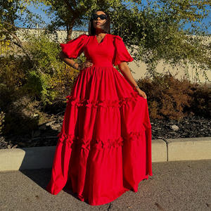 Personalizzazione estiva taglie forti scollo a V manica corta sbuffa svasatura svasata a linea torta Maxi <span class=keywords><strong>abito</strong></span> da donna - Product Image 2