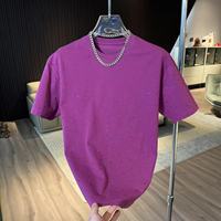 T-shirt en coton de luxe pour hommes, personnalisé, blanc uni, noir, blanc, style décontracté oversize, imprimé uni, strass, épaules tombantes, vente en gros