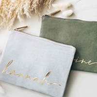 Tas Kosmetik Kanvas Katun Ber-resleting Cetak Huruf Fashion Personal, Stempel Emas, Ukuran Kecil, Grosir Logo Kustom