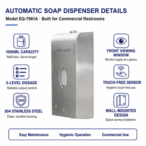 <span class=keywords><strong>Dispensador</strong></span> de Jabón Líquido Automático AOLQ de Acero Inoxidable <span class=keywords><strong>Industrial</strong></span> con Sensor, 1000 ml, para Jabón de Manos con Piedra Pómez - Product Image 2
